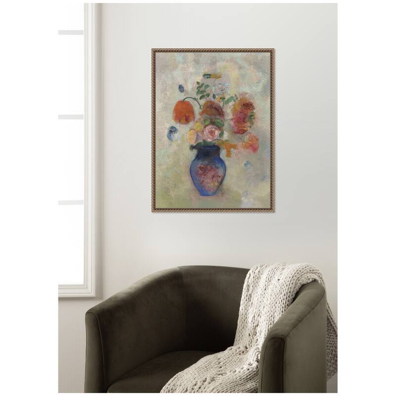 Kate and Laurel Large Vase with Flowers 1912 Odilion Redon by Nostalgia Prints Framed Canvas Wall Art Print