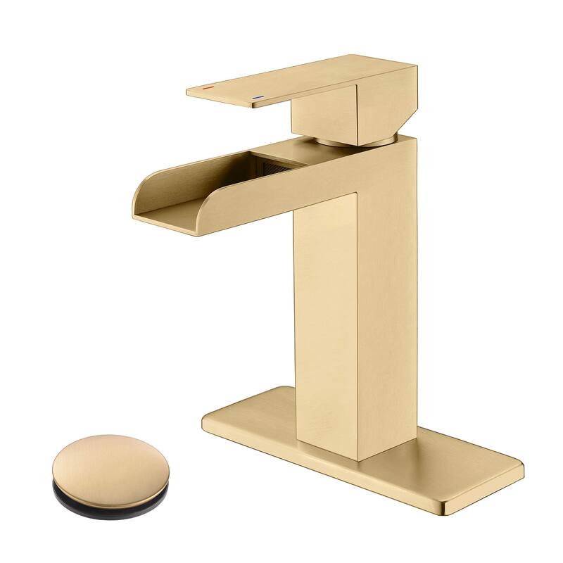 PROOX Bathroom Waterfall Faucet Single Handle with Drain Assembly - Brushed Gold