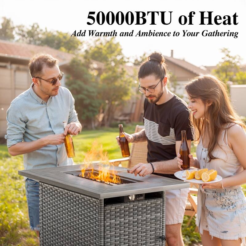 Outdoor Rectangular Fire Pit Table with 2 Patio Chairs