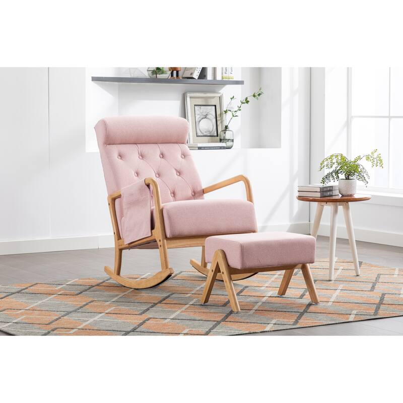 Rocking Chair With Ottoman Modern Upholstered Fabric Rocking Armchair