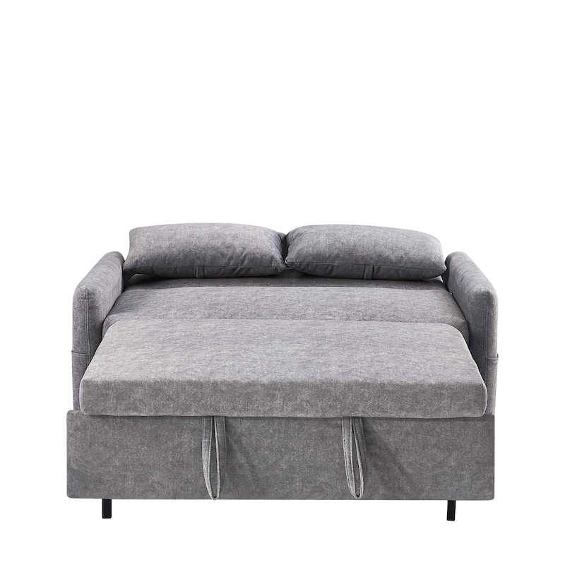 3-in-1 Pull Out Sofa Bed, Couch Bed with Adjsutable Back and Storage Pockets, 2 Seater Sofa with 2 Soft Pillows and USB Ports