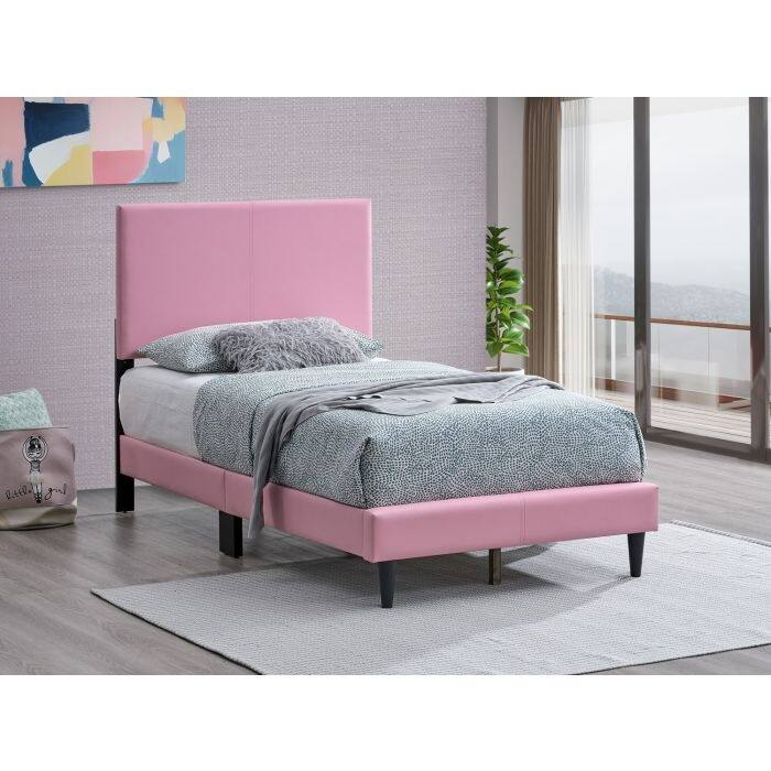 GDF Studio - Emily Modern Upholstered Bed with Adjustable Headboard (Mattress Not Included) - Pink - Twin