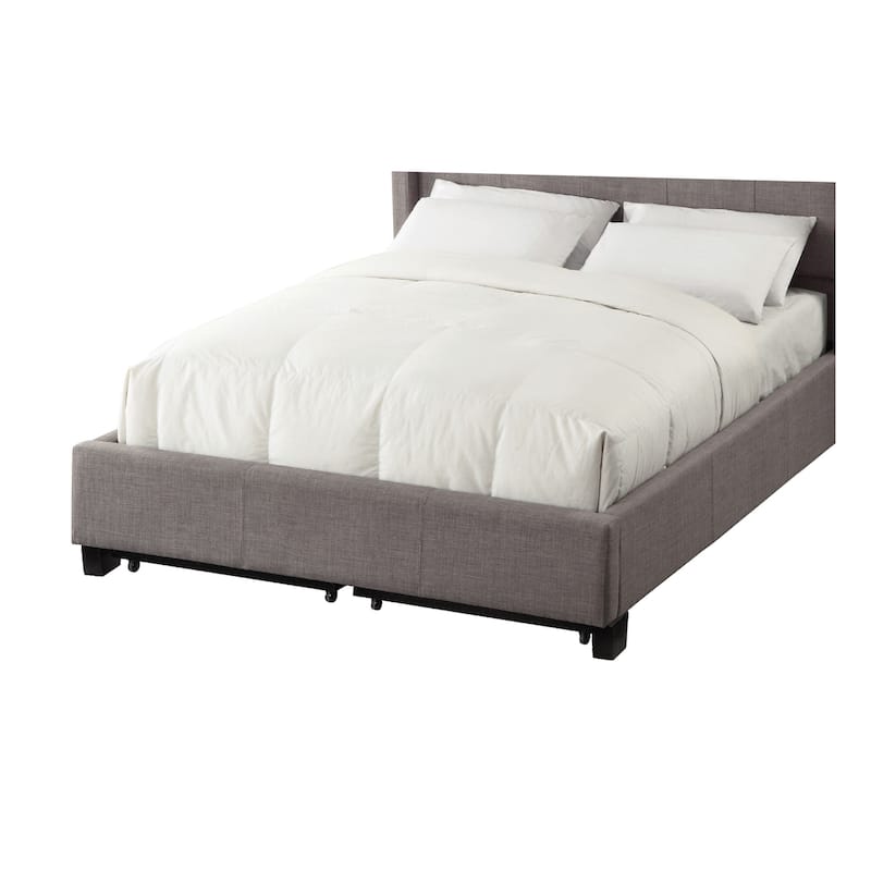 Rue Low Profile Storage Full Bed, Tufted Upholstered in Gray Linen