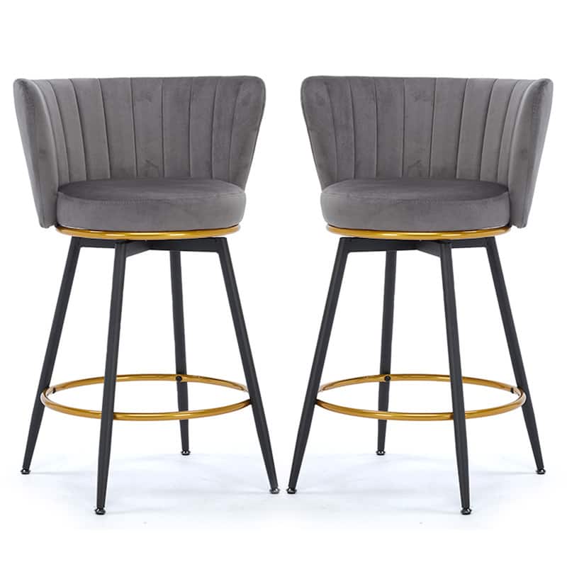 Counter Height Bar Stools Set of 2, 360° Swivel Upholstered Barstools with Backs and Metal Legs.