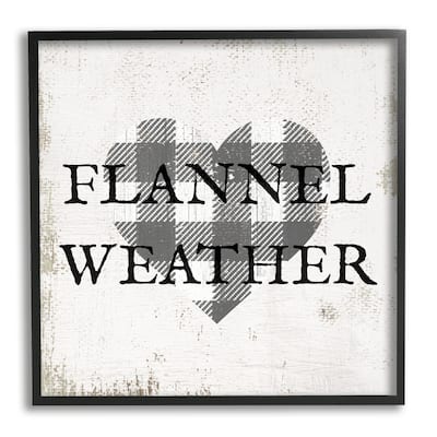 Stupell Flannel Weather Phrase Patchwork Plaid Heart Distressed Pattern Framed Wall Art - Grey
