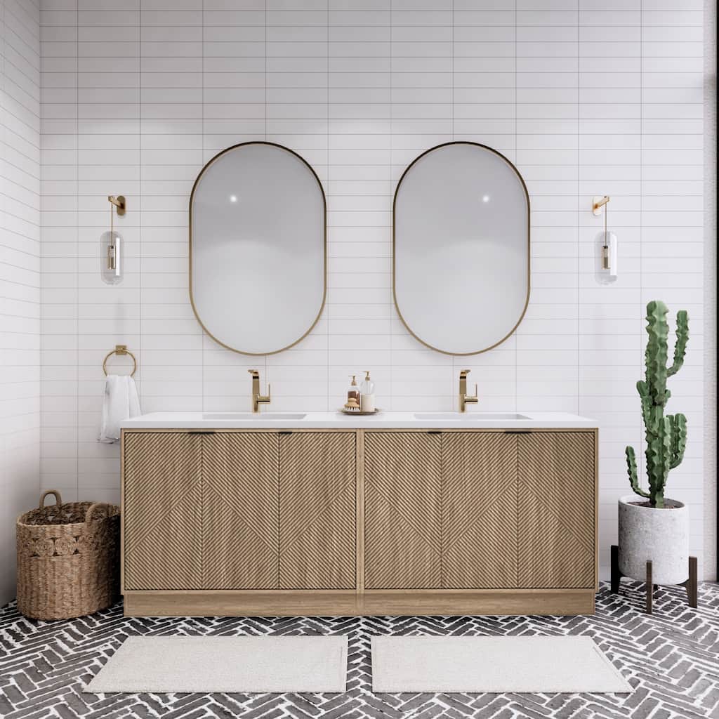 Milano 84" Freestanding Bathroom Vanity with Double White Sink