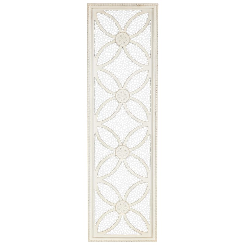 Wooden Floral Panel Home Wall Decor with Cutout Metal Backing and Beaded Frame - White - Roche River Decor