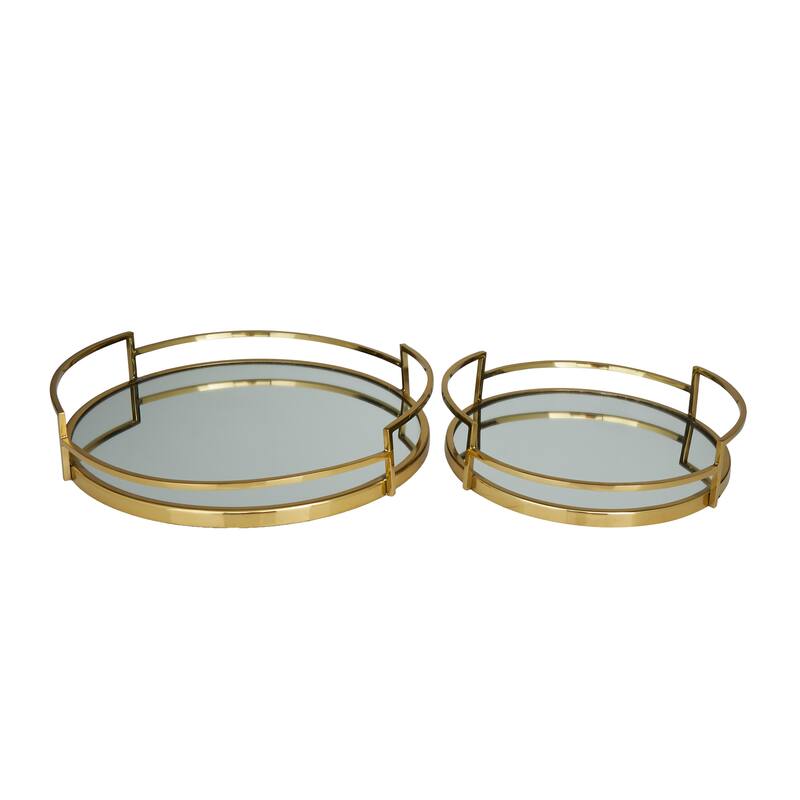 Stainless Steel Metal Mirrored Tray (Set of 2) - Silver or Gold