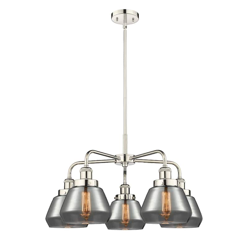 Innovations Lighting Fulton - 5 Light 25" Stem Hung Chandelier - Polished Nickel/Light Smoke