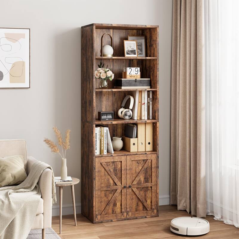 Bookcase with Doors Farmhouse Bookshelf