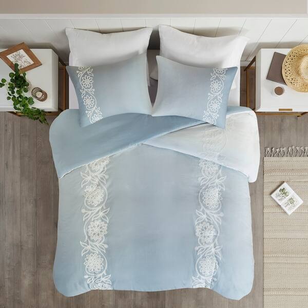 slide 1 of 16, Madison Park Layla Blue Cotton Duvet Cover Set Full - Queen