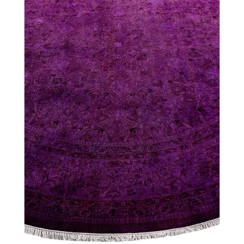 Contemporary Overdyed Wool Hand Knotted Round Area Rug - 6' 1" x 6' 1"