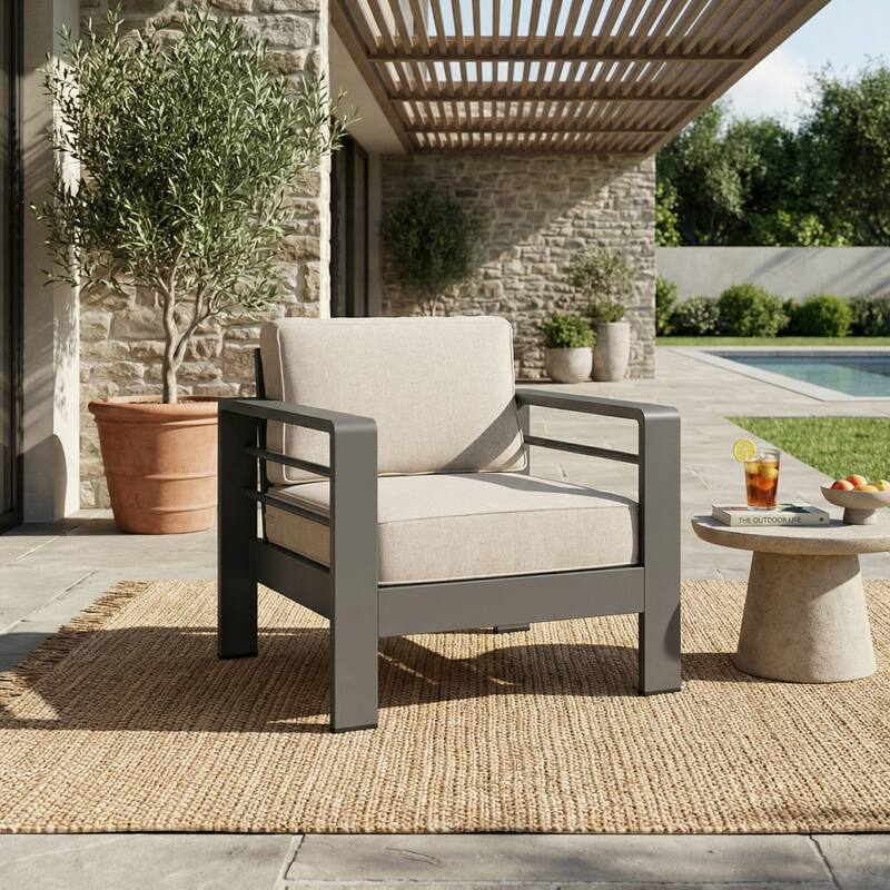 Christopher Knight Home Cape Coral Outdoor Aluminum Club Chair with Optional Sunbrella Cushions - Grey+Olenfin
