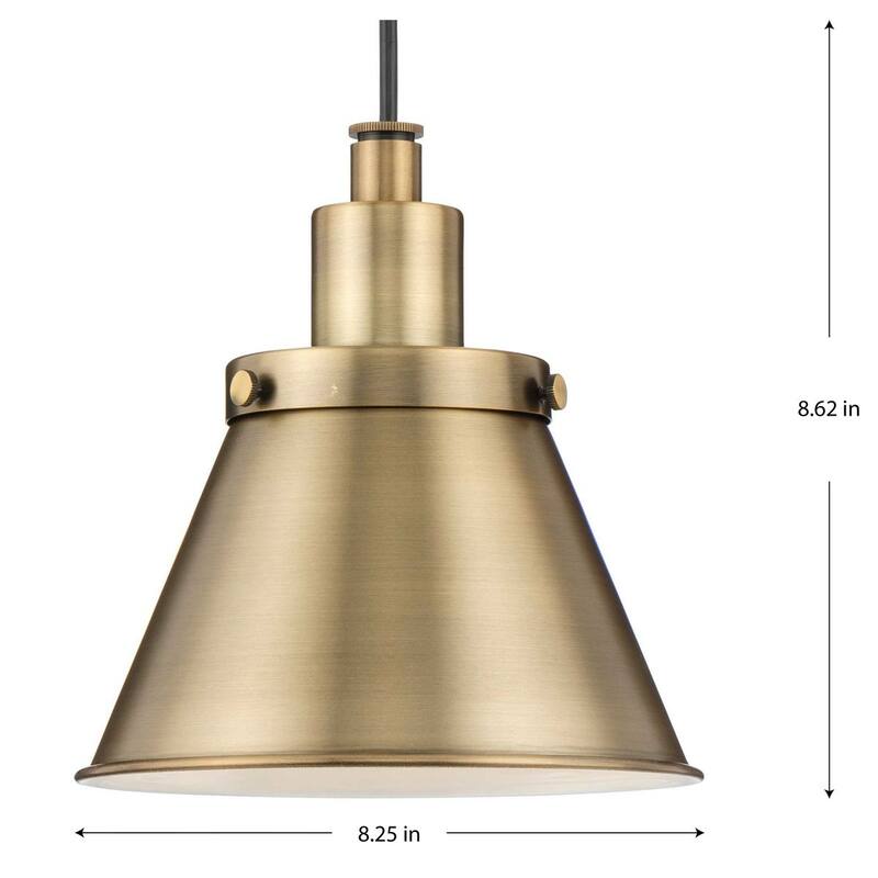 Hinton Collection One-Light Vintage Brass Modern Farmhouse Pendant - 8.25 in x 8.25 in x 8.62 in