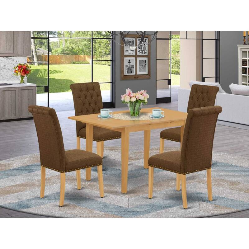 HomeStock 5-Pc Natural Oak Finish Solid Wood Top - Rectangular Dining Room Set with Butterfly Leaf - Seats 4