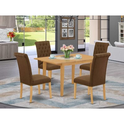 HomeStock 5-Pc Natural Oak Finish Solid Wood Top - Rectangular Dining Room Set with Butterfly Leaf - Seats 4
