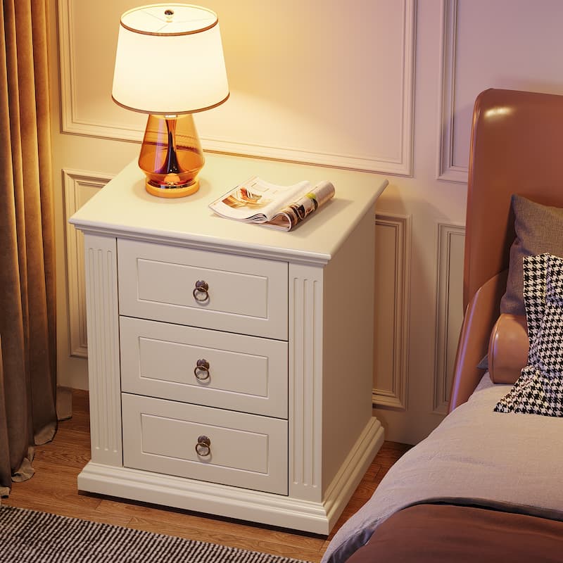3 Drawer Nightstand, Wood White Night Stand, Modern Bedside Table Side End Table for Bedroom