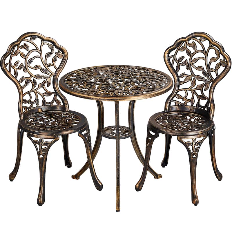 Yaheetech 3-Piece Aluminum Patio Bistro Table Set Antique Chair Sets - Bronze