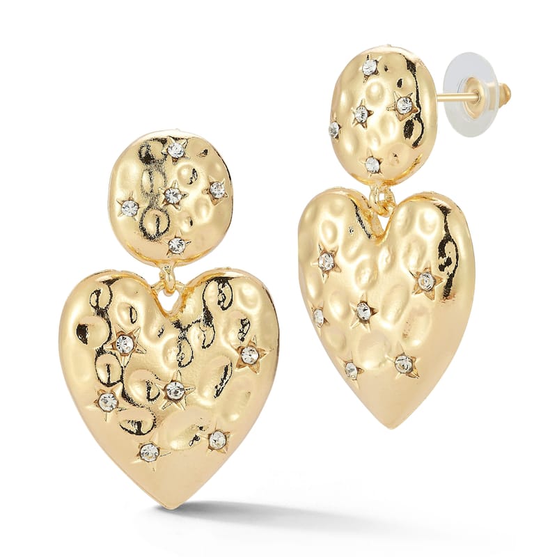 Chloe & Madison CZ Statement Hammered Heart Drop Earrings - Yellow