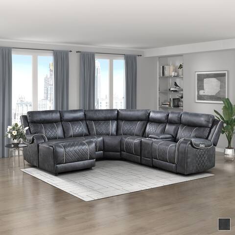 Percival Faux Leather Modular Power Reclining Sectional Sofa with Left Chaise