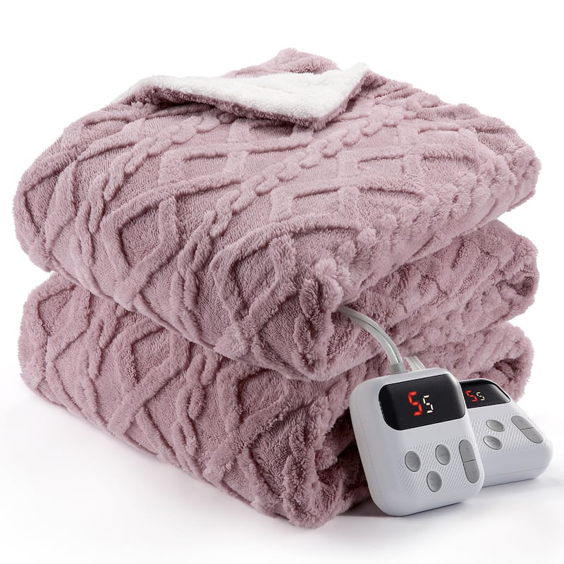 Heated Blanket with 10 Heating Levels and Time Settings, Machine Washable - Dusty Pink - Queen84"*90"