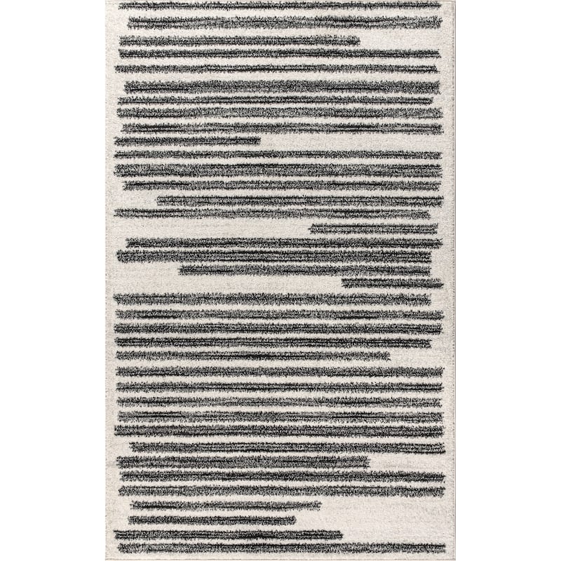 JONATHAN Y Aksil Modern Berber Stripe Area Rug - 5 X 8 - Cream/Black