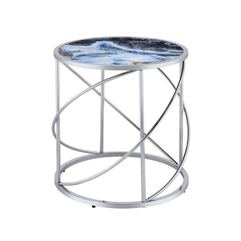 Lyda Blue Marble Print & Chrome Finish End Table