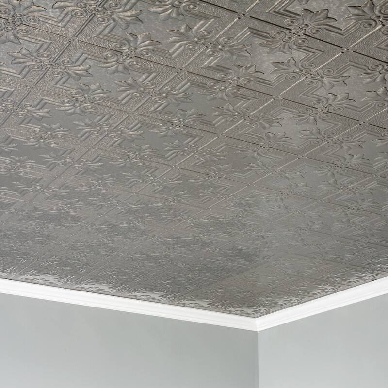 FASÄDE Regalia Decorative Vinyl 2ft x 4ft Glue Up Ceiling Panel in Galvanized Steel (5 Pack)