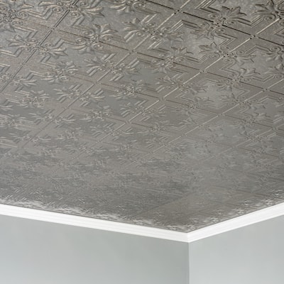FASÄDE Regalia Decorative Vinyl 2ft x 4ft Glue Up Ceiling Panel in Galvanized Steel (5 Pack)