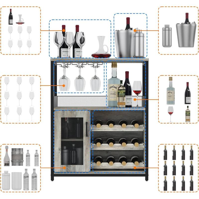 IDEALHOUSE Wine Bar Rack Cabinet with Light