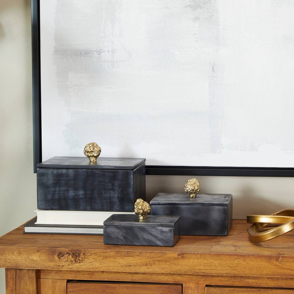 Black, Green or White Marble Box with Gold Finial (Set of 3)