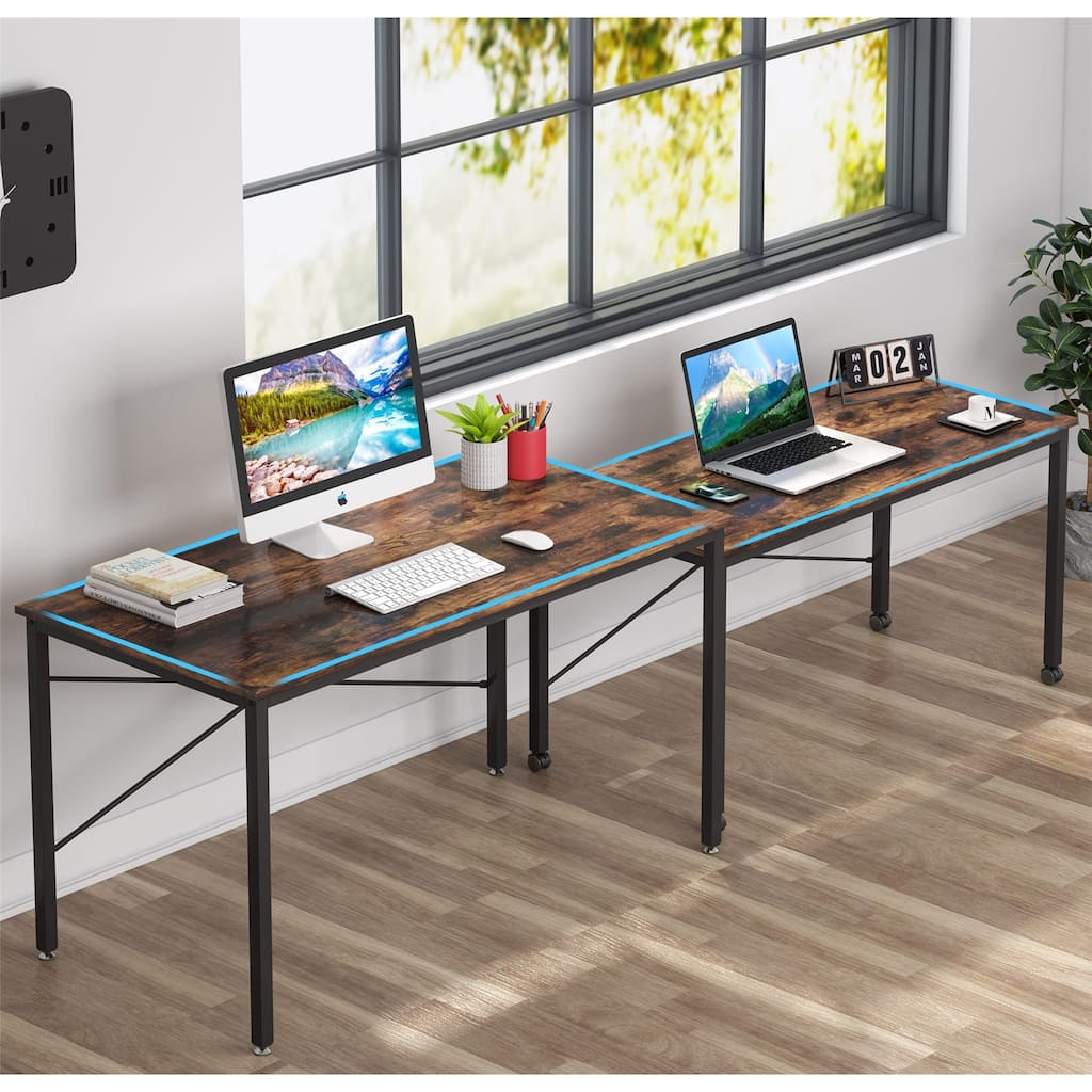 Computer Desk, Extra Long Double Corner Desk with Caster Wheels