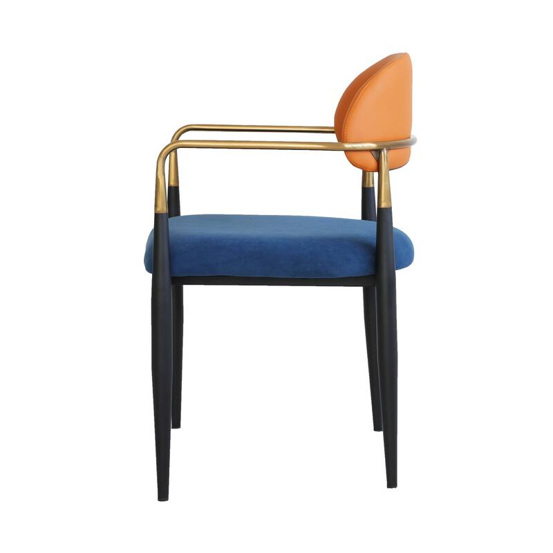Modern Dining Chairs with Velvet Accent, Arm Chairs with PU Leather Back Pull and Metal Leg