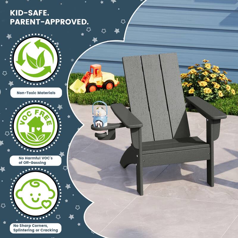 Shoreside Kids Outdoor Poly Adirondack Chair with Cup Holder (Set of 2)