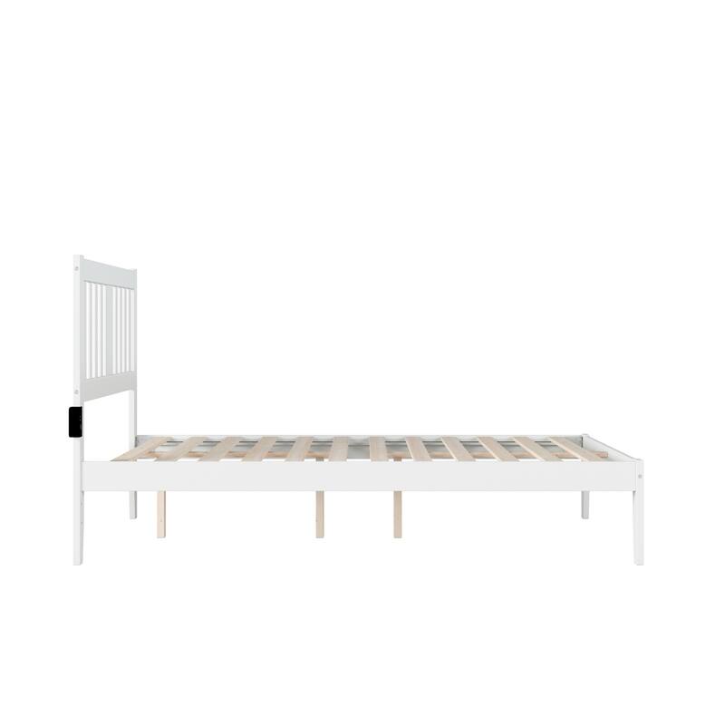 Full Bed - USB Charging Station, Grey Mission Style, Solid Wood Frame & Slat Kit Included