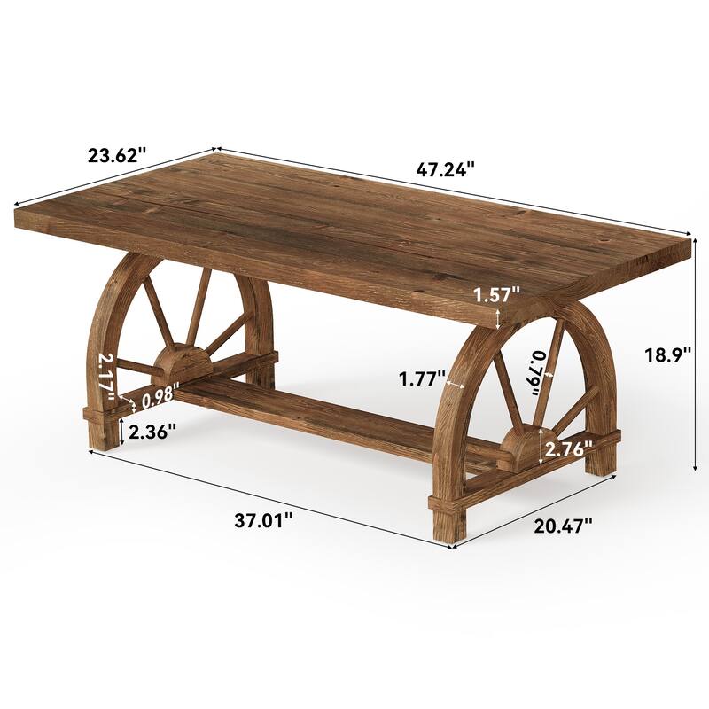 Solid Wood Coffee Table, Rectangular Cocktail Table, Living Room Center Tea Table