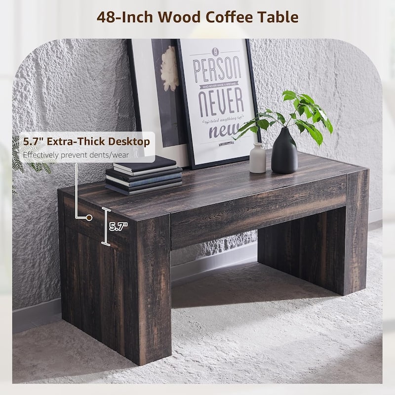 Modern Coffee Table, Wooden Living Room Table w/ Hidden Storage Drawer