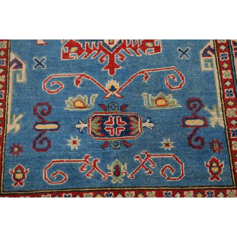 Blue Kazak Pakistan Accent Rug Hand-Knotted Wool Carpet - 3'5" x 4'10"