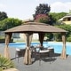 preview thumbnail 10 of 16, Gazebo 10x14FT, Outdoor Gazebo with Double Roofs, Privacy Curtains, Mosquito Nettings, Heavy Duty Metal Frame Party Tent Brown