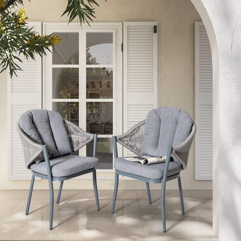 Outdoor 2-Piece Woven Rope Conversation Chair Set, Aluminum, Gray