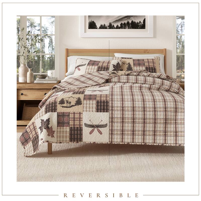 Linery & Co. Rustic Lodge Patchwork Microfiber Quilt Set With Shams