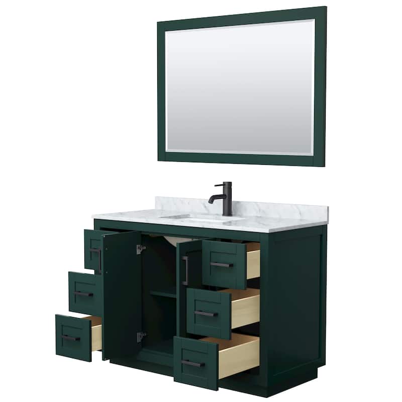 Miranda Single Vanity Set, White Carrara Marble Top, 46-Inch Mirror