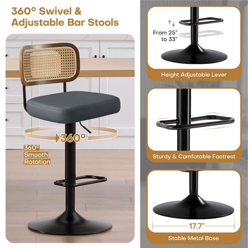 Adjustable Height Swivel Bar Stools with Back and Footrest - 17.7"W x 15.75"D x 35"-42.9"H