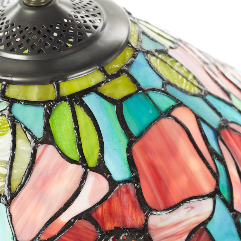 Poppies River of Goods Tiffany-Style Red, Green and Amber Stained Glass 29.5-Inch Table Lamp - 19.5" x 19.5" x 29.5"