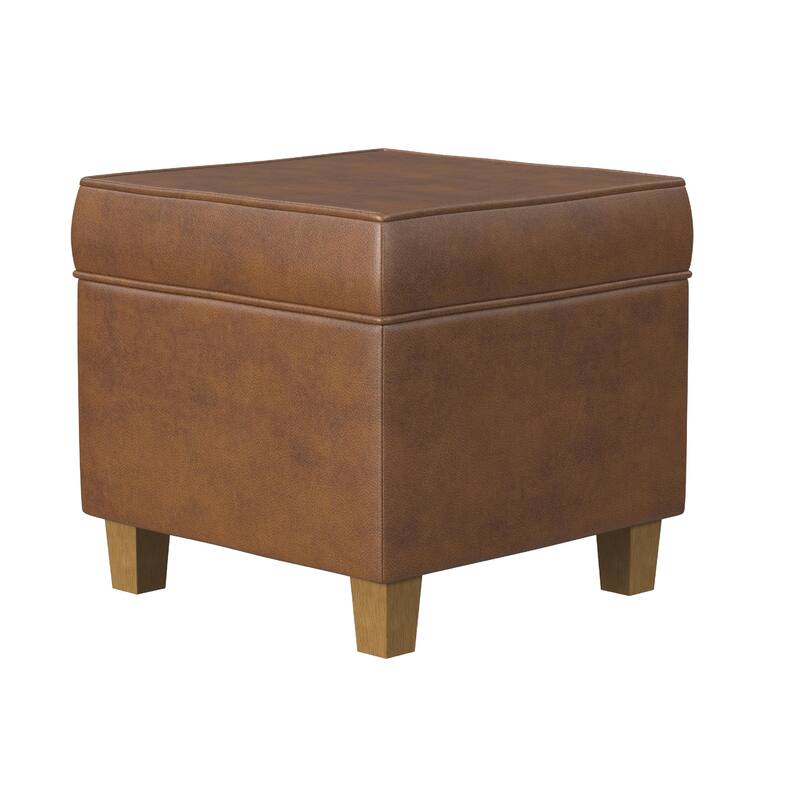 Pyp Square Storage Ottoman, 18 Inch Rich Dark Brown Faux Leather