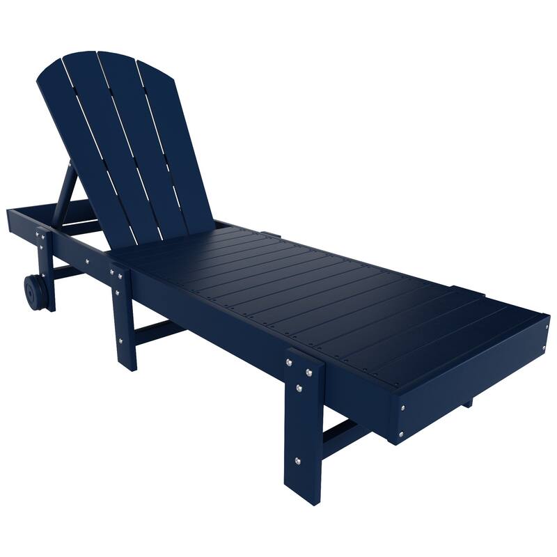 Laguna Hdpe All Weather Outdoor Patio Pool Reclining Armless Chaise Lounge With Wheels - Navy Blue