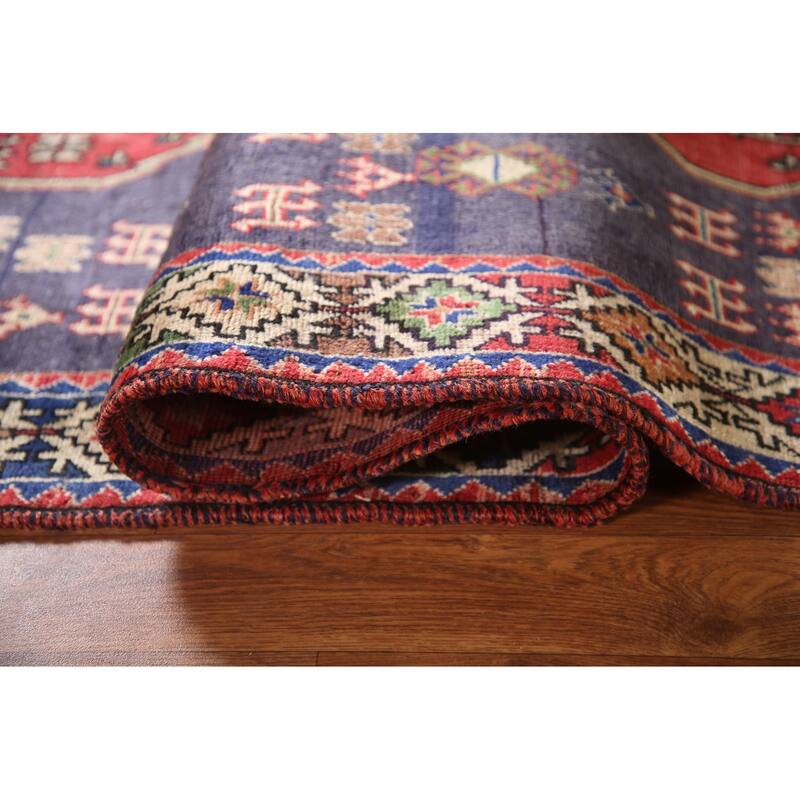 Navy Geometric Yalameh Persian Vintage Rug Hand-knotted Wool Carpet - 4'3"x 7'1"