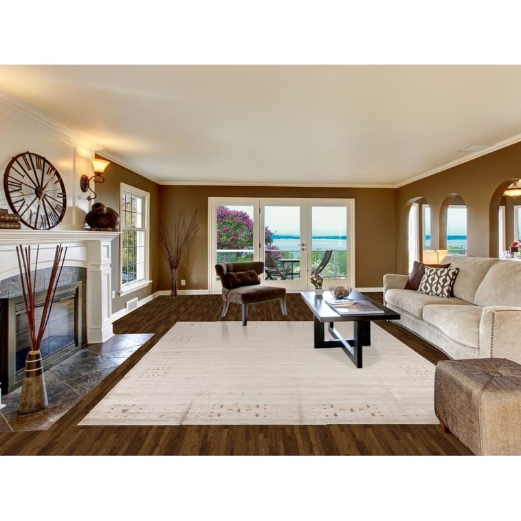 Striped Gabbeh Oriental Area Rug Hand-Knotted Wool Carpet - 8'6" x 11'7"