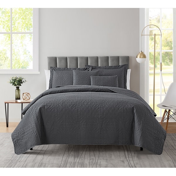 slide 2 of 32, Empyrean Bedspread Quilt Set - Grid Weave Pinsonic Lightweight Coverlet Set Charcoal Gray - King