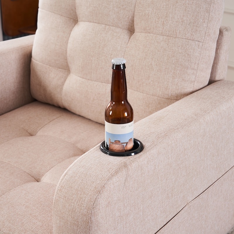 HCHAIRH Upholstered Tufted Accent Chair Single Sofa Storage Ottoman Set with Cup Holders